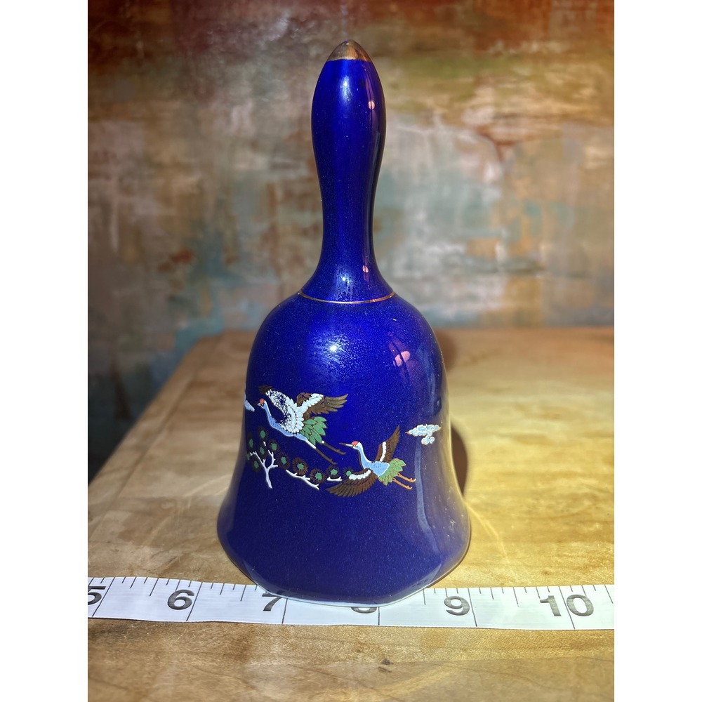 Price Products Cobalt Blue Porcelain Crane Bell Vintage Chinoiserie‎ Bird Decor